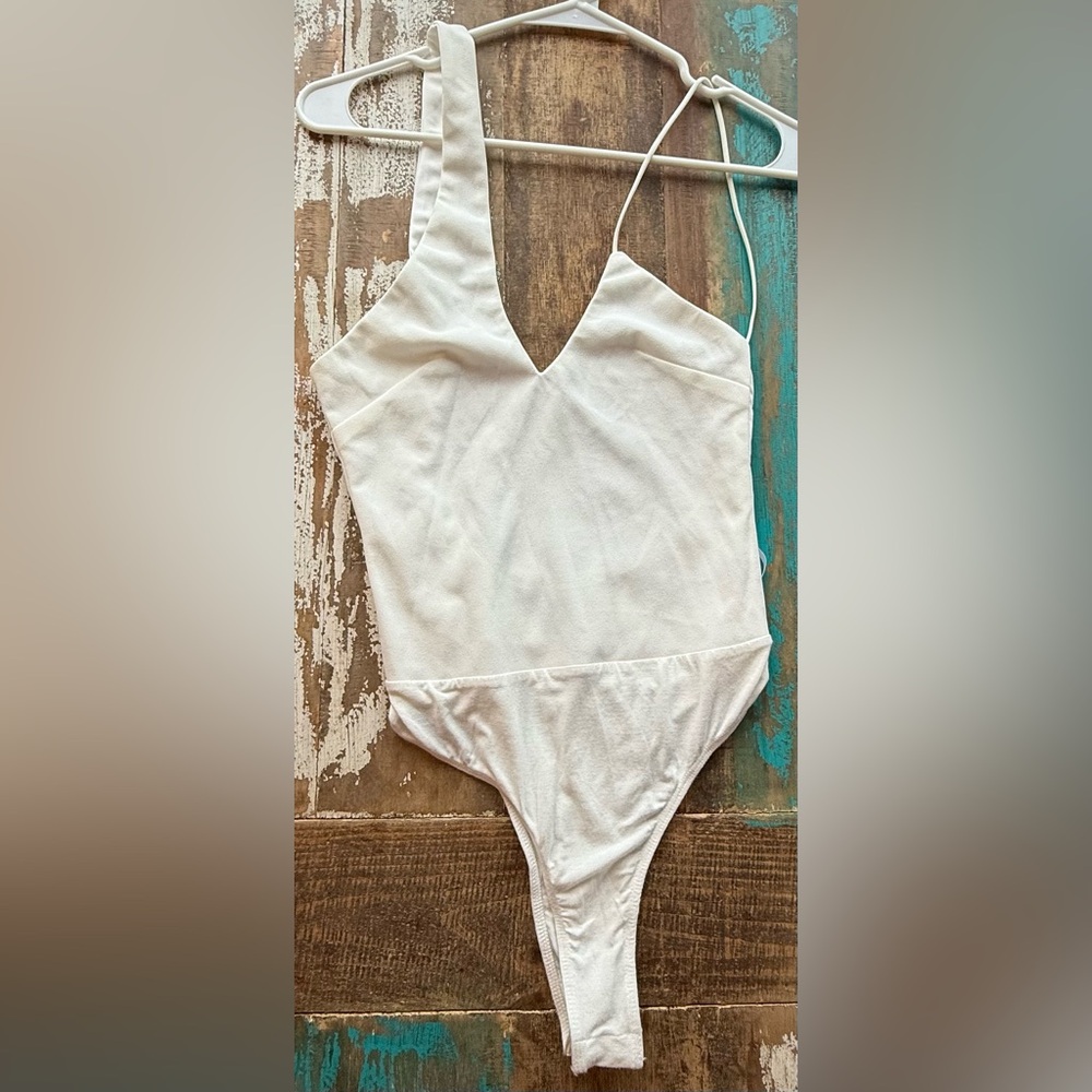 Lulu's Ivory Deep V-Neck Bodysuit